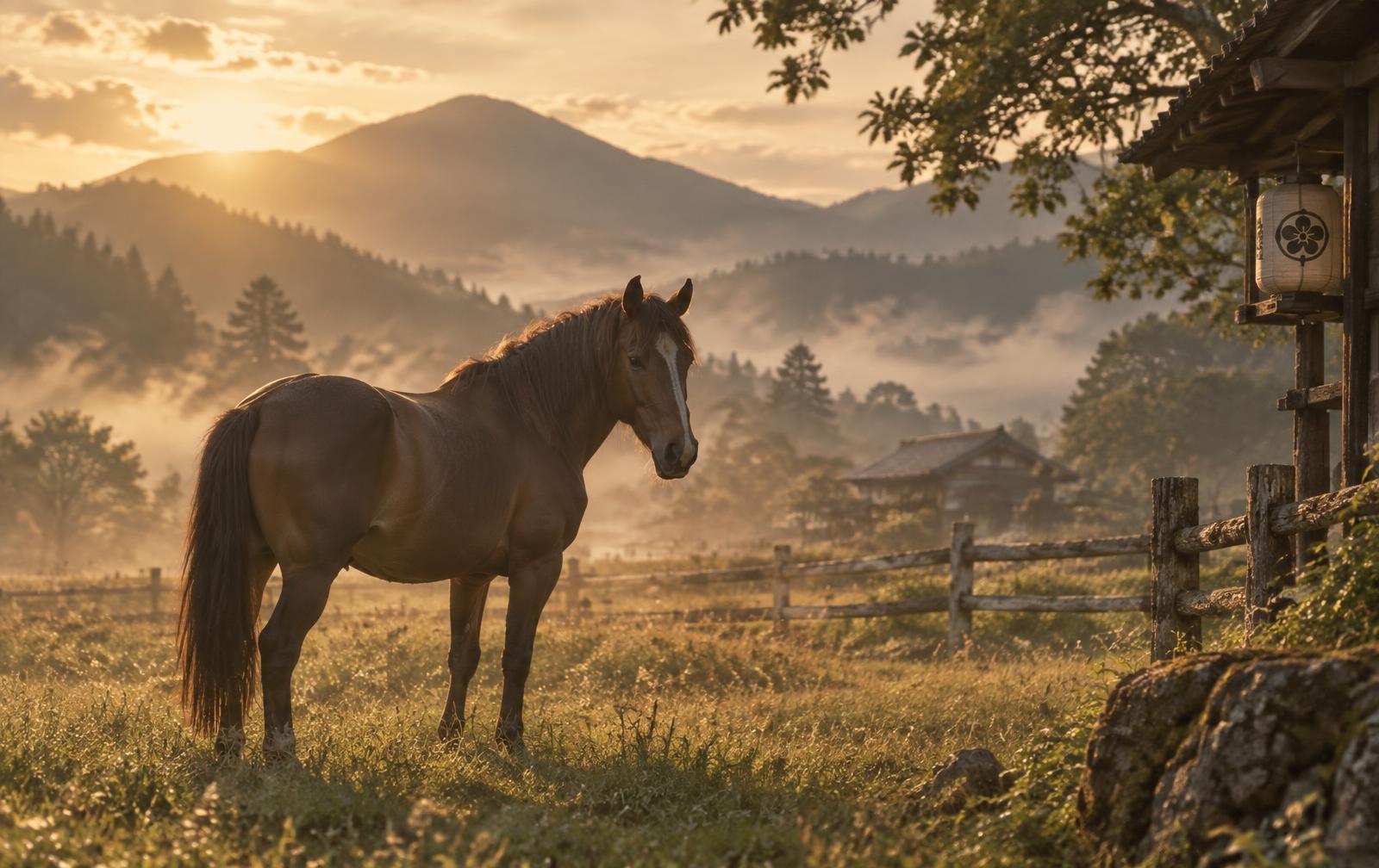 Cavalo em piquete ao entardecer